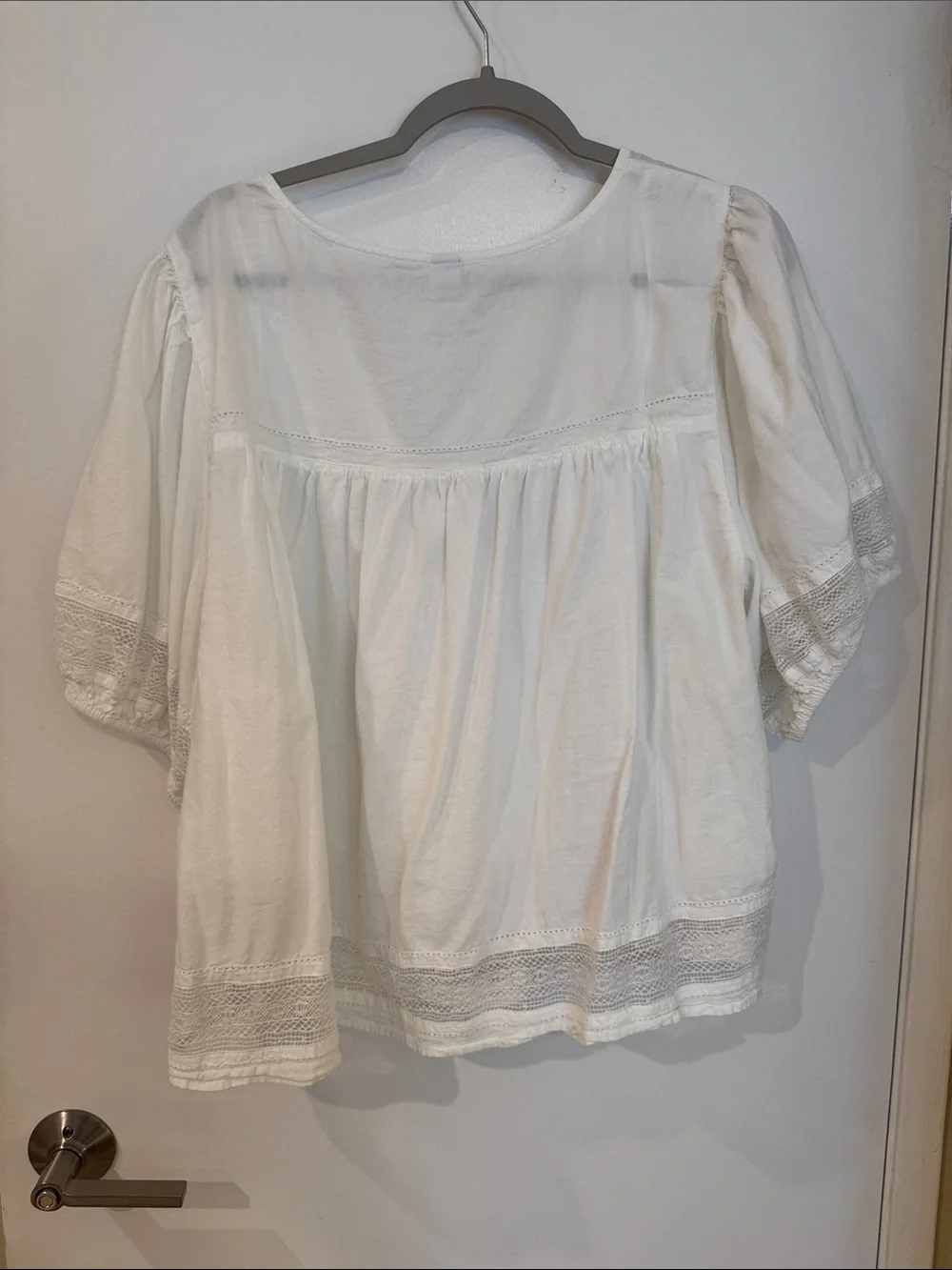 Old Navy White Lace-Trim Button Front Peasant Top